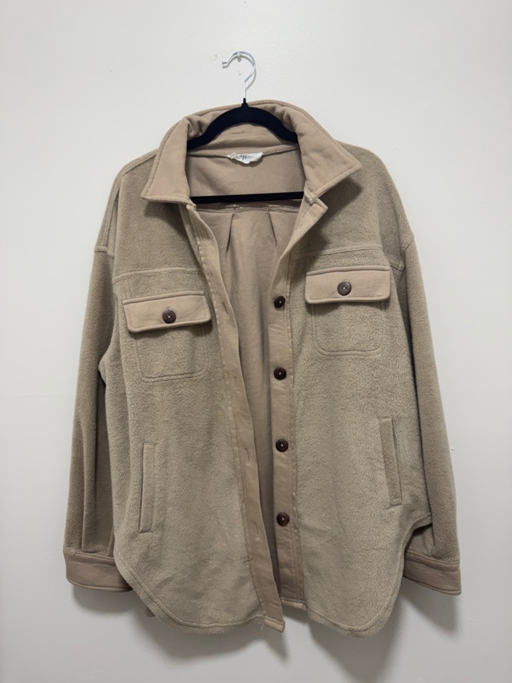 Carly Jean Los Angeles Tan Plush Button-Front Shacket - Picture 2 of 8